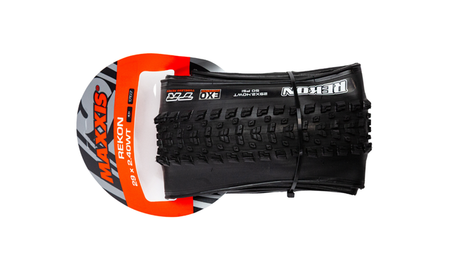 Pneu VTT Maxxis Rekon Tubeless Ready avec protection EXO, gomme Dual 62a/60a et profil Wide Trail pour trail et all-mountain.