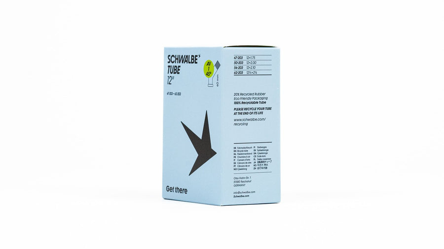 Chambre a air Schwalbe 12 5 pouces valve coudee 45 degres type Schrader 35 mm pour velo