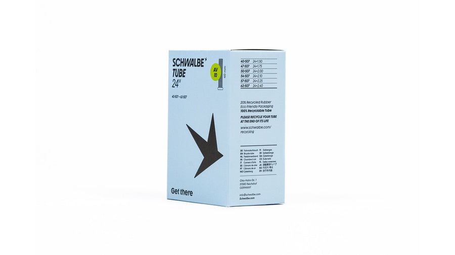 Packaging chambre a air Schwalbe 24 pouces avec valve Presta et Schrader 40 mm pour velo